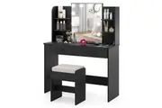 Costway Dressing Table & Stool Set w/LED Lighted Mirror & Charging Station Makeup Vanity Desk Black