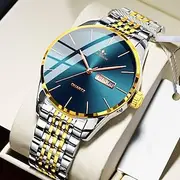 Men Quartz Watch Minimalist Sports Casual Business Calendar Date Week Waterproof Decoration Stainless Steel Watch