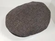 BAILEY LORD BROWN HARRINGBONE FLAT CAP SIZE M MADE IN ITALY ( NEWSBOY CAP )