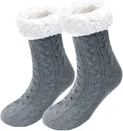 [Hebenie] Slipper Socks - Winter Ladies Non Slip Soft Cozy Slipper Socks Fleece Lined Fluffy Socks Knitted Warm Home Socks