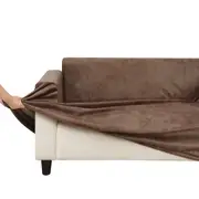 Sherwood Home Premium Faux Leather Light Brown 3 Seater Couch Sofa Cover