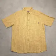 Woolrich North Hills Shirt Mens Large Yellow Seersucker Texture Tattersall Plaid