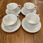 Tea Cups Heart Shaped 4 Saucer 4 Cups. Gold & White Clever Puzzles Bits & Pieces
