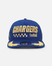 [New Era] New Era Los Angeles Chargers 'Podium Collection' Pre-curved Golfer Trucker Snapback Light Royal/metallic Gold - Size ONE ONE Light Royal/Met