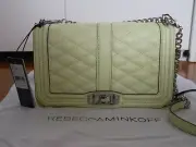 NWT Rebecca Minkoff $295 Love Quilted Leather Crossbody Shoulder Bag,Honey Dew