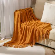 130x230cm Acrylic Knitted Throw Blanket Lightweight and Soft Cozy Decorative Woven Blanket with Tassels for Travel Couch Bed Sofa