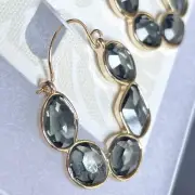 Anne Klein Gold Tone Blue Hoop Fashion Earrings 1.25" Drop Latch Back NEW