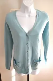 NWT ~ Talbots Petites Cardigan Sweater Lt Blue Sz M Lambs Wool Angora Nylon