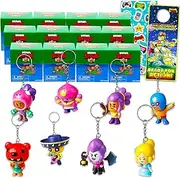Brawl Stars Blind Bags Party Favors Set - Bundle with 12 Brawl Stars Bag Hangers Surprise Keychain Mystery Figures, Stickers | Brawl Stars Bag Clips for Kids, Boys, Girls