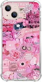 Pink Aesthetic Collage Case for iPhone 13 Mini, Retro Vintage Pink Case for iPhone 13 Mini for Women Girls, Unique Trendy Design TPU Bumper Protective Cover Case