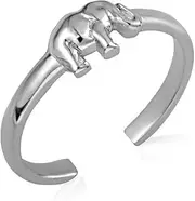 [Claddagh Gold] Polished .925 Sterling Silver Good Luck 2mm Asian Elephant Wildlife Adjustable Toe Ring for Ladies, Metal, No Gemstone