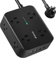 12-in-1 Power Strip Surge Protector 8 Outlets 4 USB Ports USB-C Flat Plug 5FT