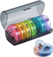 Weekly Pill Organizer, Pill Box 2 Times a Day (AM/PM), 7 Day Pill Case, Round Travel Medicine Organizer, Large Daily Pill Container Pill Dispenser for Vitamins, Fish Oils, Supplements and Medications (Black)