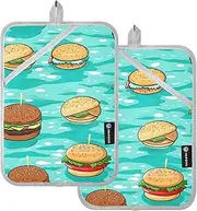AIXIWAWA Cartoon Hamburger Pot Holders 2 Pack, Insulated Heat Resistant Hot Pads Oven Mitts with Pocket for Kitchen Cooking Baking 7x9.8 inches