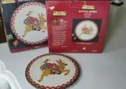 2 Debbie Mumm trivets Santa's Spirit 9" Christmas vintage reindeer