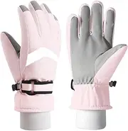 IOIUSKKU Waterproof Ski Gloves Warm and Cozy Winter Gloves Touch Screen Gloves for Skiing Winter Gloves Woman Polyester, Pink