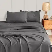 LINENOVA 4 Piece King Bed Sheet Set- 1200TC Ultra-Soft Microfibre Bed Sheets - Fitted Sheet & Flat Sheet & 2 Pillowcases- Wrinkle, Fade, Stain Resistant - Deep Pocket (Dark Grey, King)