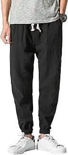 [Generic] Men Linen Blending Outdoor Vacation Trouser Classic Comfy Fashion Home Long Pant Fall Drawstring Street Harem Pants
