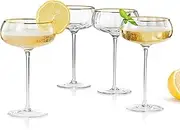 Vintage Gold Rim Coupe Glasses | Set of 4 | Classic Vintage Hand Blown Ribbed Martini Glasses - 8.1 OZ Cocktail For Champagne, Cosmo, Sidecar, Your Next Housewarming, Party For Fall, Holiday