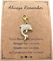 [AMOBESTER] Gold-Plated Dolphin Clip on Charms with Crystals - Elegant Dolphin Pendant for Necklaces, Bracelets, Bags, Zipper Pulls, and Keychains for Ocean Lovers, Zinc, No Gemstone