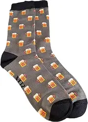 [Purple Possum] Men's Beer Socks Grey Cotton Bamboo Novelty Fun Pint Of Beer Pattern UK Shoe Size 7-11, Grey, 8.5-11 US