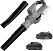 Lithium Battery Leaf Blower,21V Cordless Leaf Blower with 2 Batteries and Charger,High Speed and Low Speed Mode,3.38 lbs Super Lighrweight & Maneuverability for Lawn Care, Patio, Blowing Leaves Gray