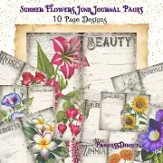 Junk Journal Paper Summer Flowers 10 Page Designs, Scrapbooking, Ephemera