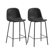 Oikiture 2x Bar Stools Kitchen Dining Chair Counter Stool PU Leather Black