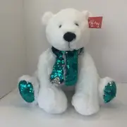 Gitzy 12" Christmas or Winter Teddy Bear with Teal Flip Sequin Scarf & Feet NWT
