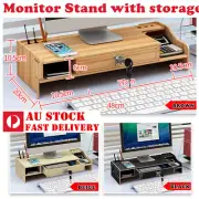 Wooden Monitor Stand LED LCD Computer Riser Desktop Holder & Storage Drawer z08