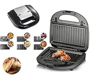 6 in 1 Sandwich Maker, Panini Press Breakfast Machine with 6 Removable Plates, Multifunctional Panini Press Grill for Making Sandwiches Donuts Waffles Nuts Madeleine Cakes Steaks