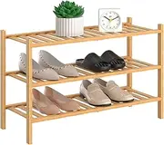 RONGJIA 3-Tier Natural Bamboo Shoe Rack - Stackable Storage Shelf with Multi-Function Combinations - Free Standing Shoe Racks for Convenient Shoe Organization（Natural） 11"x27"x 20"