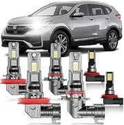 HUOKEDS for Honda CRV 2015-2022 Fog Lights Bulbs Combo, 6pcs Super Bright White Dual Beam and Fog Lights Blubs Package, 1:1 Size as Stock Bulbs, Plug and Play