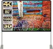 Projector Screen with Stand 80 inch 16:9 HD 4K Indoor Outdoor Projection Screen Portable Projector Screen with Carry Bag for Home Theater Backyard Cinema Travel Foldable Anti Crease