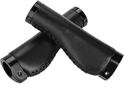 FLEXMAN 1 Pair Bicycle Handle Grips, 22.2mm Inner Diameter 137mm Length PU Leather Dual Lockable Handle Grip with Aluminum Alloy Lock Ring for Mountain, Folding Bicycle