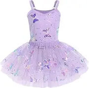 [ODASDO] Ballet Leotard with Tutu Skirt for Girls Dance Gymnastics Camisole Bodysuit Sparkly Butterfly Training Outfit