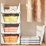 Neprock Stackable Plastic Storage Drawers, 4 Pack Open Storage Bins, Closet Shelf Clothes Organizer, White, 4L
