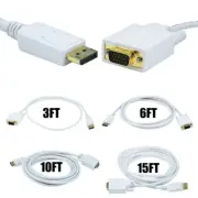 3 6 10 15FT DisplayPort Male to VGA Male Adapter Monitor Cable 28AWG Gold Plated