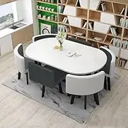 Office Reception Dining Table Set for 6, Versatile Coffee Conference Dining Table and Chair Set, Business Negotiation Table Sets, Cipri Leather seat Bag(9)
