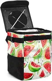 Car Trash Can with Lid,Bag Hanging Storage Pockets Leak-Proof,Portable Garbage Bin,Watercolor Style Watermelon