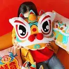 Velvet Chinese Lion Dance Pillowcase Embroidery Cushion Tufted Doll Pillow Decor