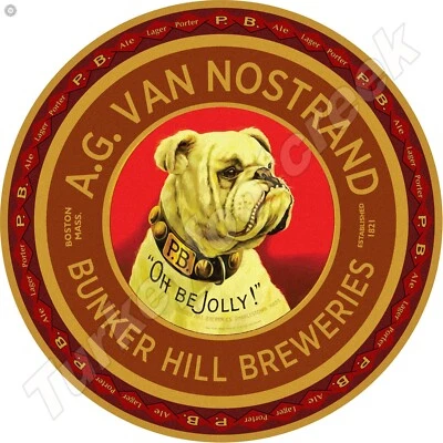 A.G. Van Nostrand Bunker Hill Breweries 11.75" Round Metal Sign
