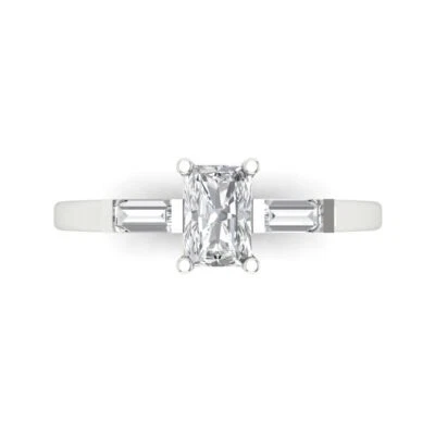 14K White Gold Three-Stone Promise Ring, 0.8 ct Emerald Cut Simulated Diamond