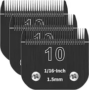 YAZIYIR 10# Detachable Pet Dog Grooming Blades, Compatible with Ainds, Oster A5, Wahl KM-10 and Other Series Clippers, Size: 10# Blade 1/16-Inch 1.5mm Cut Length. Black-3Pcs.