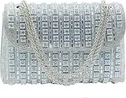 [Boutique De FGG] Rhinestone Clutch Purse Sparkling Silver Diamond Women Evening Bags and Clutches Party Wedding Crystal Clutch,Mini, Silver, Mini