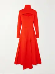 [A.W.A.K.E. MODE] A.W.A.K.E. MODE - Asymmetric Cutout Stretch-knit Turtleneck Dress - Red - small small Red