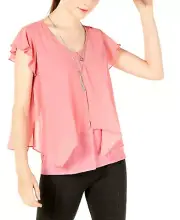 Bcx Juniors Dark Rose Flutter Sleeve Necklace Top Size Medium
