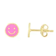 Floreo 14k Yellow Gold 7mm High Polish Pink Smiley Face Stud Earrings