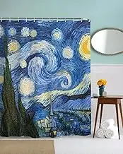 A.Monamour Starry Night Print Vincent Van Gogh Oil Painting Art Print Waterproof Mildew Resistant Fabric Polyester Shower Curtain for Bath Decor 180X180 Cm / 72X72 Inch