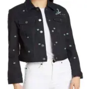 NWT Ted Baker London Women's Embroidered Navy Denim Jacket Size 2 Stretch $329